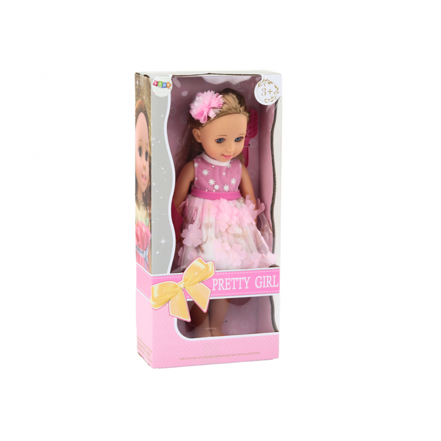Lean Toys Lėlės rožinė suknelė ilgų plaukų plaukų segtukas 38cm – 4