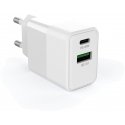 FoneKit Double 20W -laturi, USB-C + USB-A, valkoinen FoneKit Double 20W -laturi, USB-C + USB-A, valkoinen