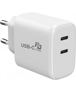 FoneKit GaN PD 65W mains charger, USB-C + USB-C, white