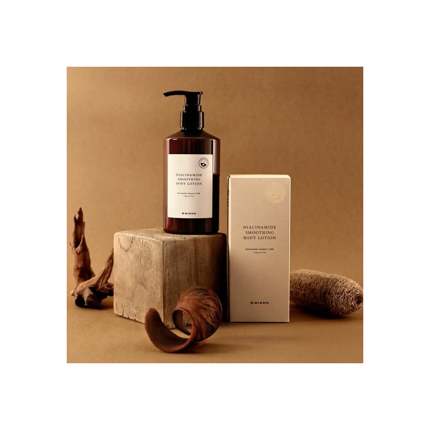Kūno losjonas Mizon Niacinamide Smoothing Losjonas kūnui, su niacinamidu, vitaminu C ir AHA grupės rūgštimis, 300 ml – 2