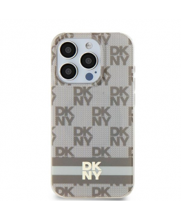 DKNY IML languotas vienspalvis raštas ir marginti dryžiai „MagSafe“ dėklas „iPhone 15/14/13“ – smėlio spalvos