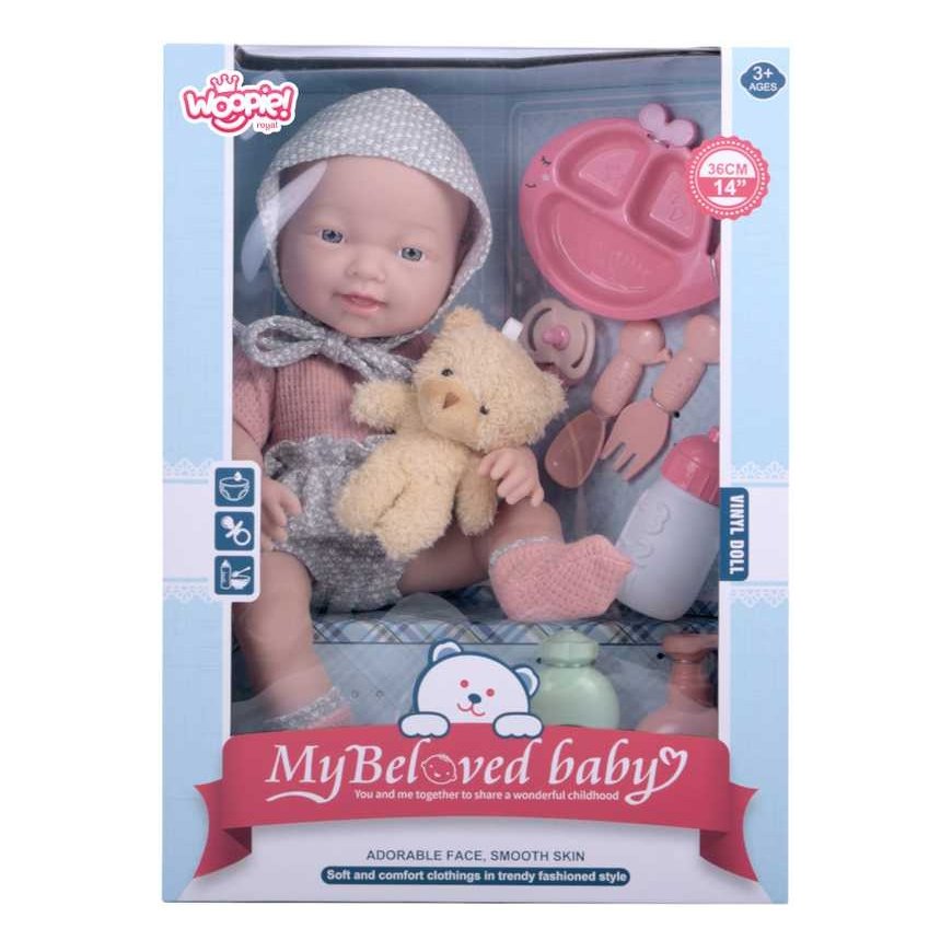 WOOPIE ROYAL Doll Bob 36 cm w Ubranku with Misiem Priedai do Karmienia – 3