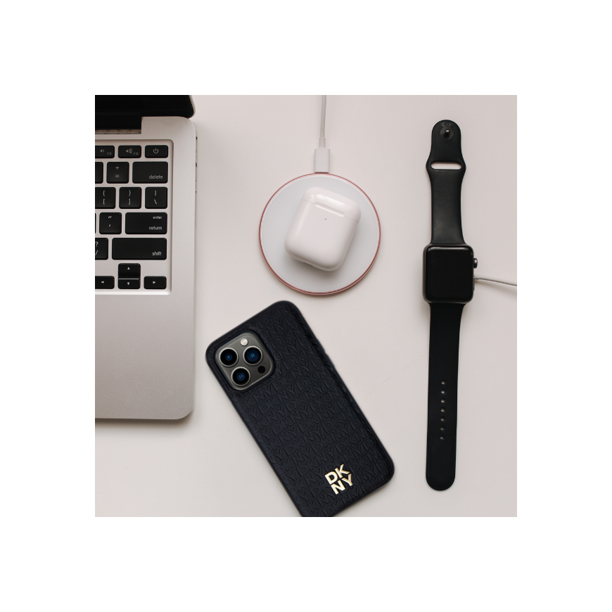 DKNY Leather Monogram Pattern Metal Logo MagSafe Case for iPhone – 2