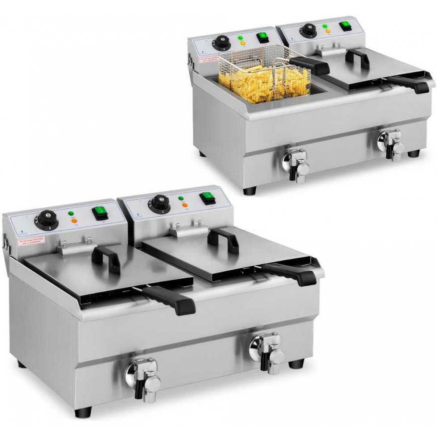 Royal Catering Elektrinė maitinimo dviguba gruzdintuvė su čiaupu 230 V 2 x 3000W 2 x 10 L