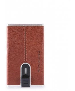 Piquadro, Juodas Square, Leather, Card Holder, Square Sliding System with Money Clip, PP4825B3R-CU, Brown, For Men