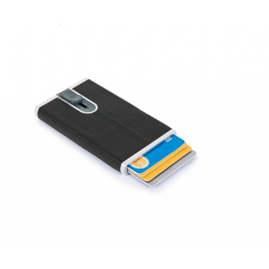 Piquadro, Black Square, Leather, Card Holder, Square Sliding System, PP4825B3R, Black, For Men – 2