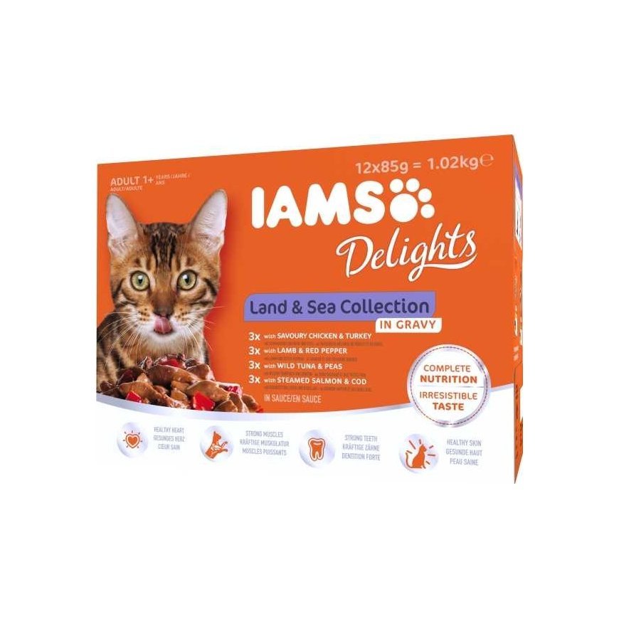Iams Cat Adult Land & Sea collection in Gravy 12x85g