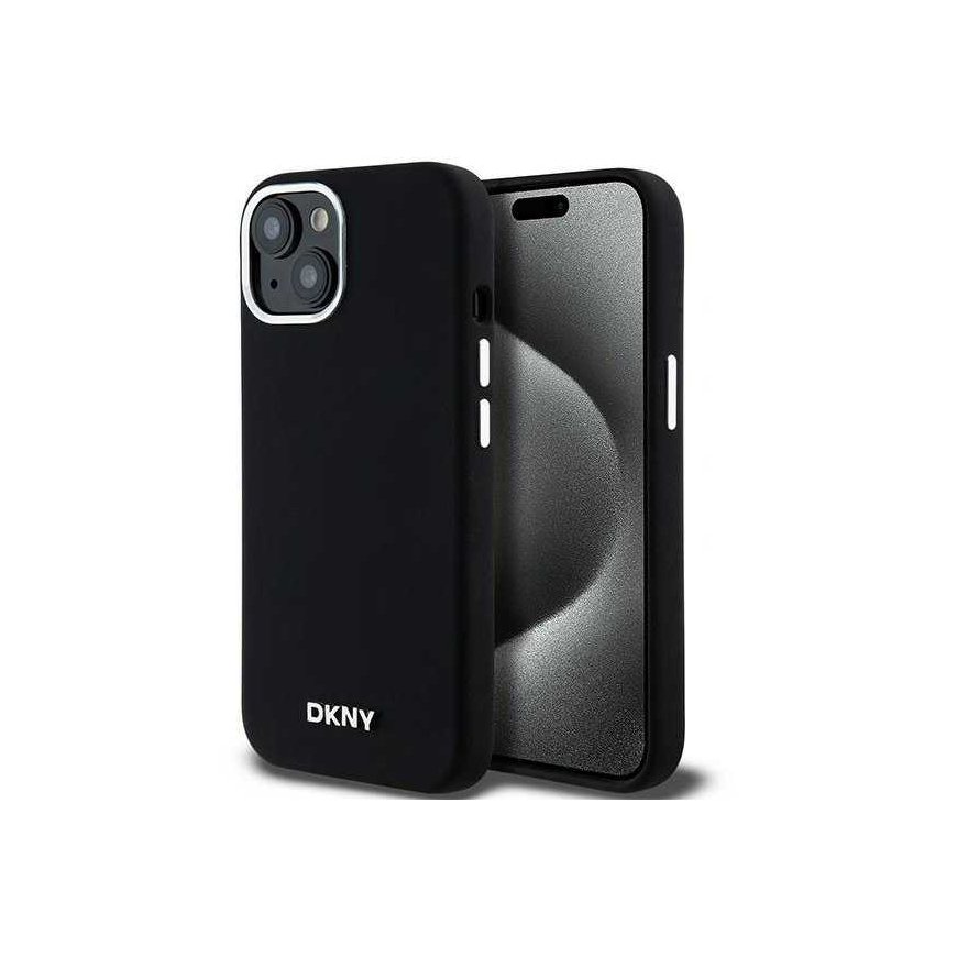 Case DKNY DKHMP15SSMCHLK iPhone 15 / 14 / 13 6.1" black/black hardcase Liquid Silicone Small Metal Logo MagSafe