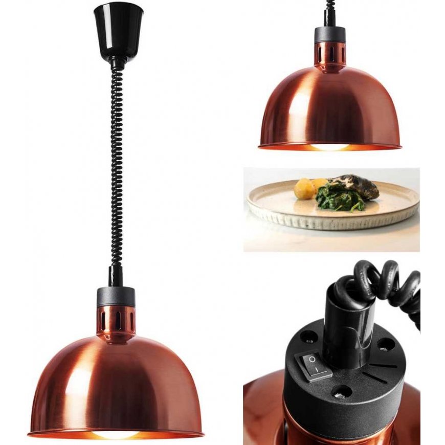 Royal Catering Infraraudonųjų IR maisto šildymo lempa, pakabinama, varinė, skersmuo. 29 cm 250 W