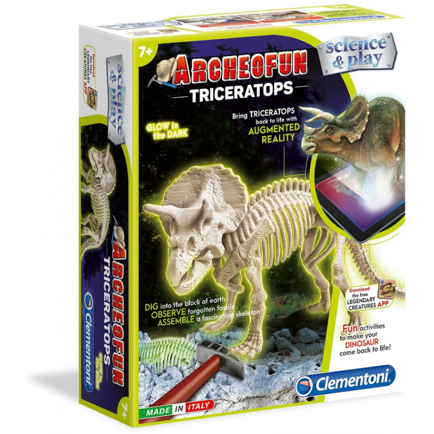 Dėlionė Clementoni, Science & Play, Archeofun Triceratops Glow in The Dark, Puzzle, 61723, Unisex, 7+ metai – 3