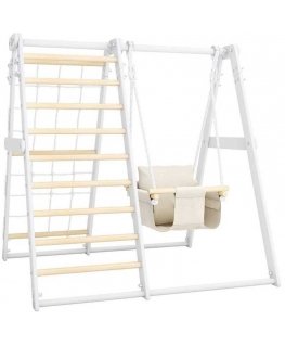 Daugiafunkcis medinis sporto kompleksas vaikams SANRO R-WOOD baltas, 108,5x109x96cm, iki 50kg