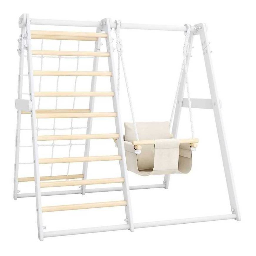 Daugiafunkcis medinis sporto kompleksas vaikams SANRO R-WOOD baltas, 108,5x109x96cm, iki 50kg