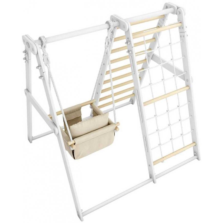 Daugiafunkcis medinis sporto kompleksas vaikams SANRO R-WOOD baltas, 108,5x109x96cm, iki 50kg – 2