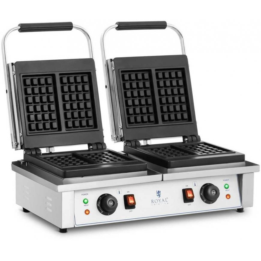 Royal Catering Waffle maker rectangular double for 4 Belgian waffles 2 x 2000 W – 2