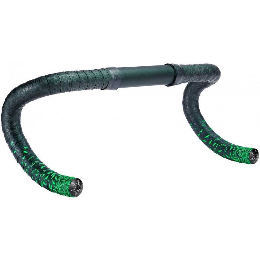 SUPACAZ Super Sticky Kush - Star Fade - Neon Green + Black Plugs handlebar tape with plugs – 2