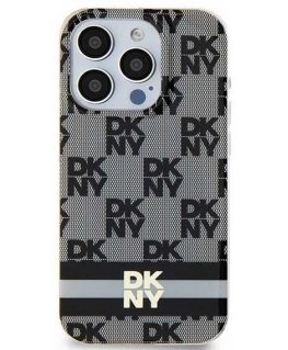 DKNY DKHMP15SHCTSK iPhone 15 / 14 / 13 6.1" Black/Black Hard Case IML Checkered Mono Pattern & Printed Stripes MagSafe