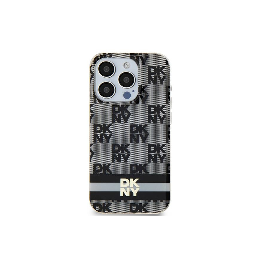 DKNY DKHMP15SHCTSK iPhone 15 / 14 / 13 6.1" Black/Black Hard Case IML Checkered Mono Pattern & Printed Stripes MagSafe – 2
