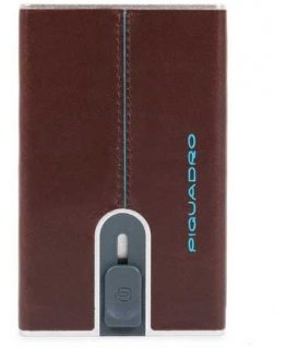 Piquadro, Mėlyna Square, Leather, Card Holder, Square Sliding System with Money Clip, PP5358B2R, Mahogany, For Men