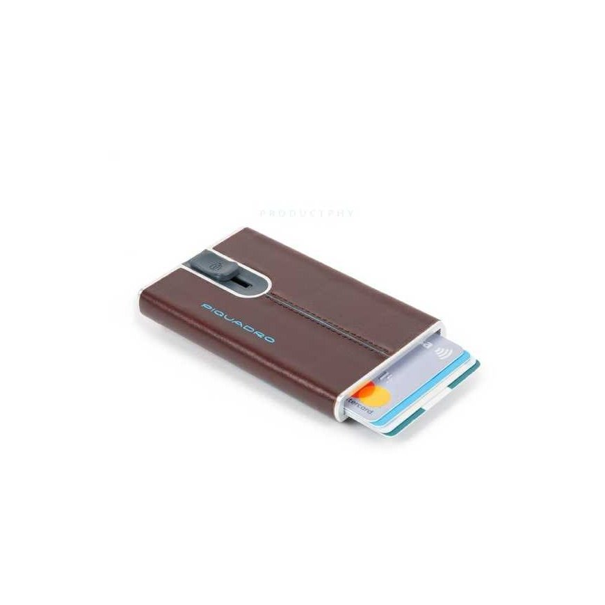 Piquadro, Blue Square, Leather, Card Holder, Square Sliding System with Money Clip, PP5358B2R, Mahogany, For Men – 2