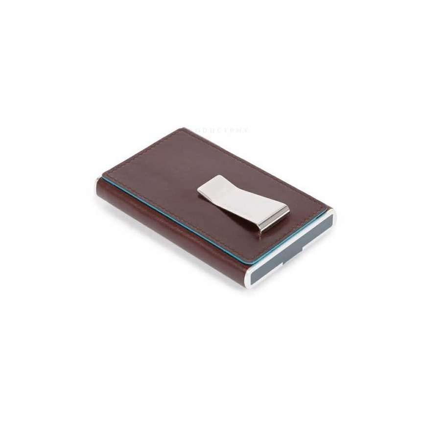 Piquadro, Blue Square, Leather, Card Holder, Square Sliding System with Money Clip, PP5358B2R, Mahogany, For Men – 3