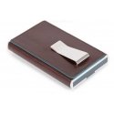 Piquadro, Blue Square, Leather, Card Holder, Square Sliding System with Money Clip, PP5358B2R, Mahogany, For Men