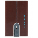 Piquadro, Blue Square, Leather, Card Holder, Square Sliding System with Money Clip, PP5358B2R, Mahogany, For Men