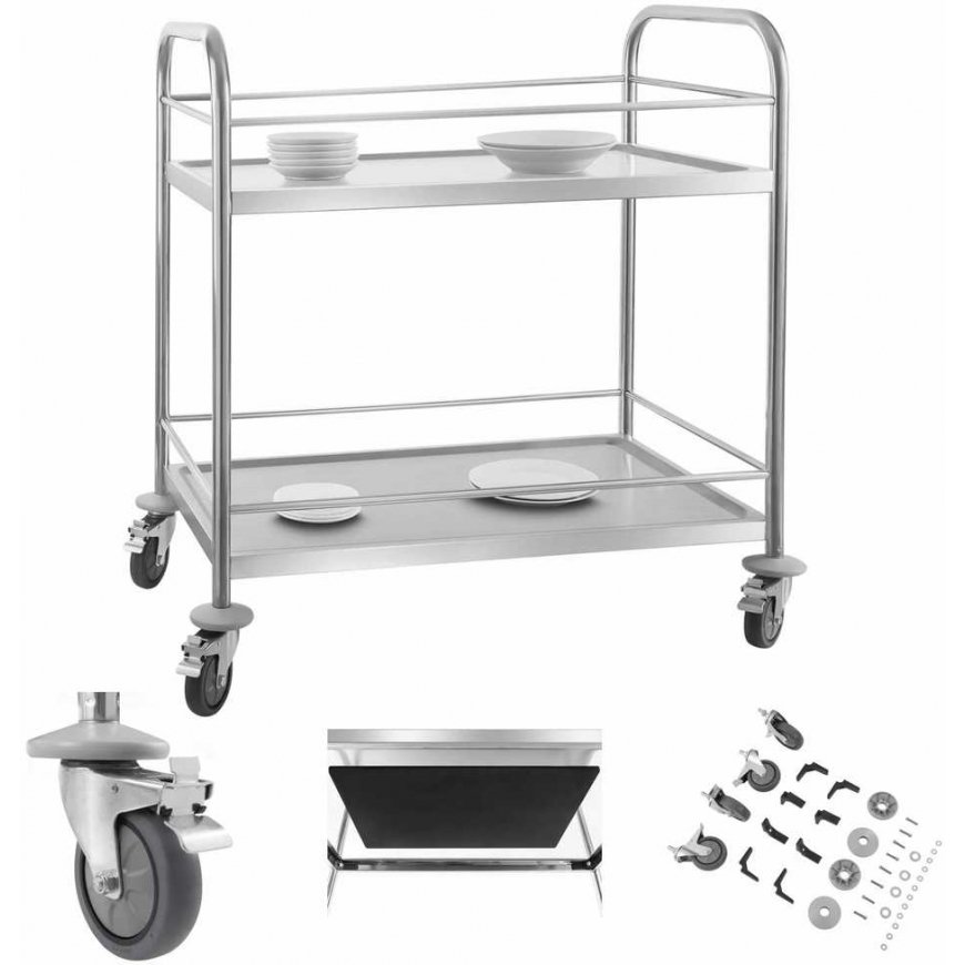 Stainless Steel Waiter Trolley with Rails - 2 Shelves Royal Catering