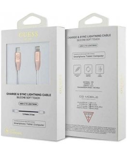 Guess GUCLLALRGDP cable USB-C - Lightning 1.5m Fast Charging pink Ebossed Logo