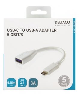 Deltaco USBC-1205 USB kabelis 0,15 m Micro-USB A Balts