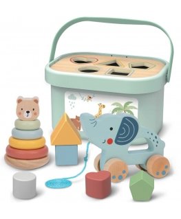 WOOPIE Green Pudełko Sorter Box 3w1 Klocki Piramidka Słonik