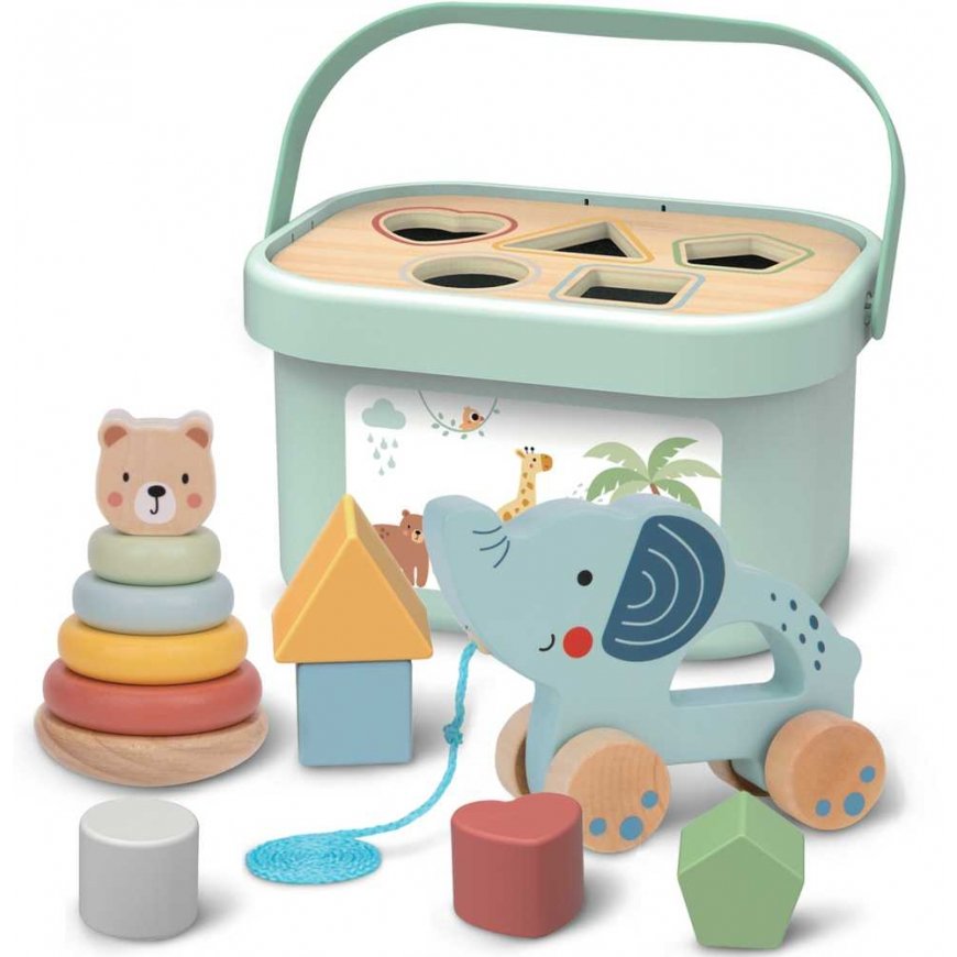 WOOPIE Green Pudełko Sorter Box 3w1 Klocki Piramidka Słonik