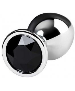 Silver anal plug TOYFA Metal with black round-shaped gem