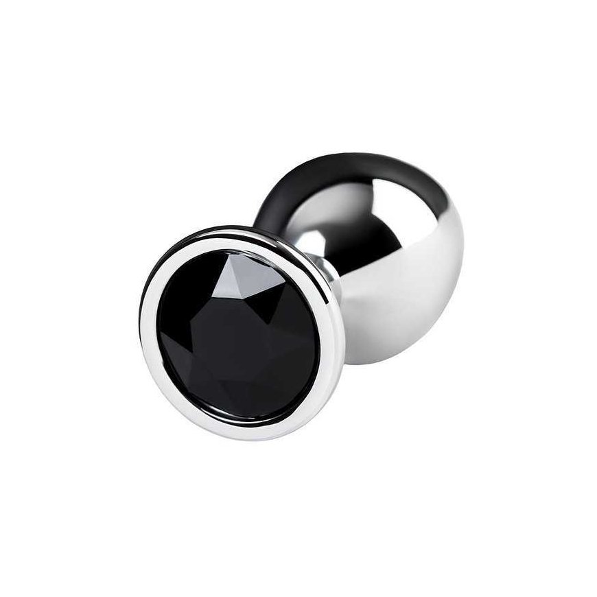 Silver anal plug TOYFA Metal with black round-shaped gem