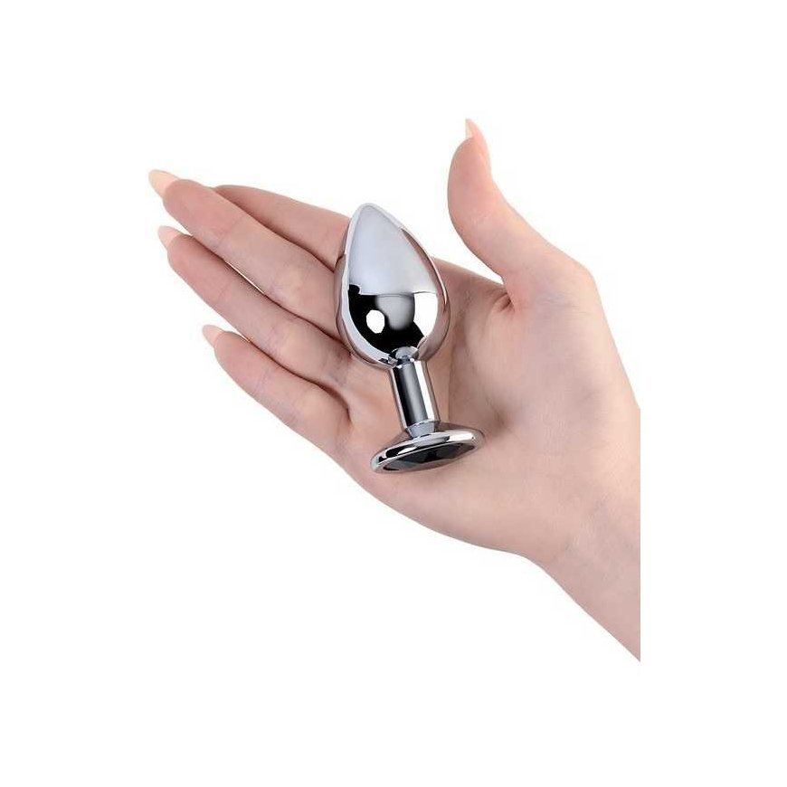 Sidabrinis anal plug TOYFA Metal with juodas round-shaped gem – 3