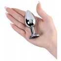 Silver anal plug TOYFA Metal with black round-shaped gem