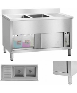 Industrial 2 bowl catering sink on 140 cm base Royal Catering