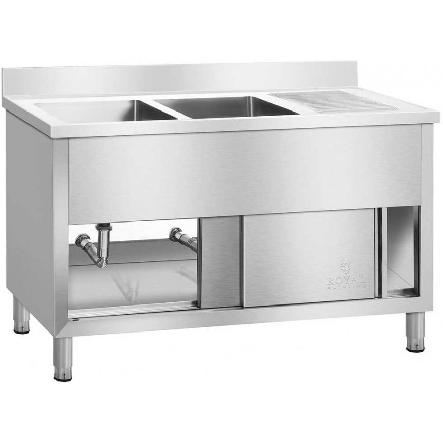 Pramoninė 2 indų maitinimo kriauklė ant 140 cm pagrindo Royal Catering – 3