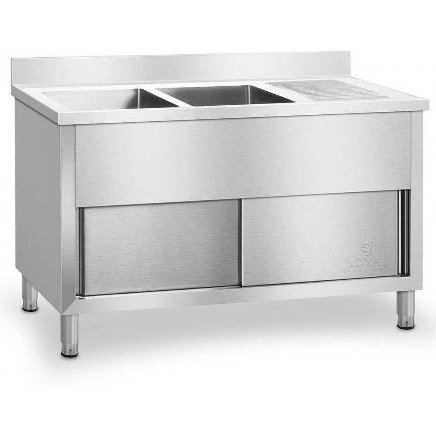 Industrial 2 bowl catering sink on 140 cm base Royal Catering – 4