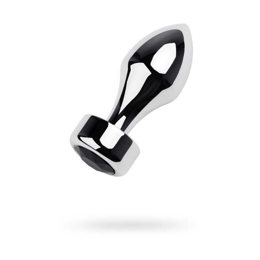 Silver anal plug TOYFA Metal with black round-shaped gem, length 8.2 cm, diameter 2.5-3.8 cm, weight 210 gr