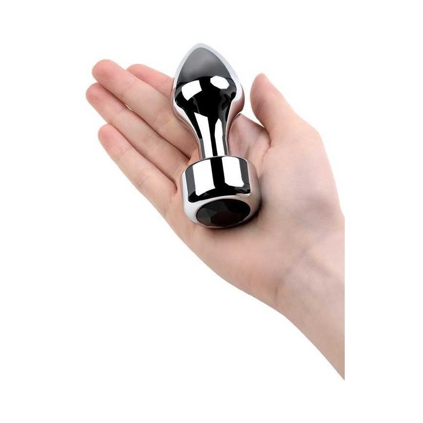 Silver anal plug TOYFA Metal with black round-shaped gem, length 8.2 cm, diameter 2.5-3.8 cm, weight 210 gr – 4