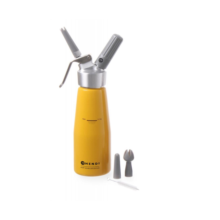 Kurt Scheller plaktos grietinėlės sifonas Geltonas 0,5 l - Hendi 975855 Kurt Scheller plaktos grietinėlės sifonas Geltonas 0,5 l