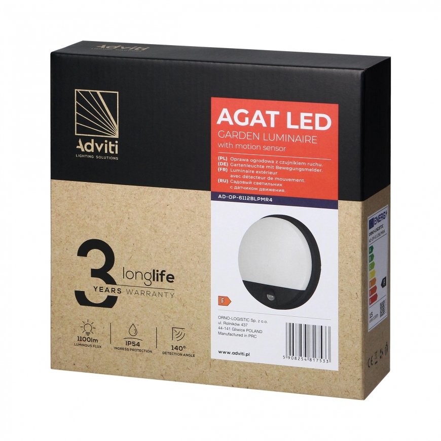 Orno AGAT LED wall light 15W, with motion sensor garden light, 140pcs, 1100lm, IP54, 4000K, black, AD-OP-6112BLPMR4 – 2