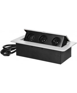 Orno Furniture socket recessed into the table top with a flat milled edge and 1.5 m cable, 3x2P+Z, white