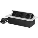 Orno Furniture socket recessed into the table top with a flat milled edge and 1.5 m cable, 3x2P+Z, white Orno Furniture socket recessed into the table top with a flat milled edge and 1.5 m cable, 3x2P+Z, white
