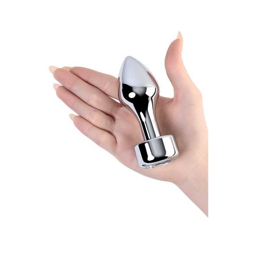 Sidabrinis anal plug TOYFA Metal with baltas round-shaped gem – 3
