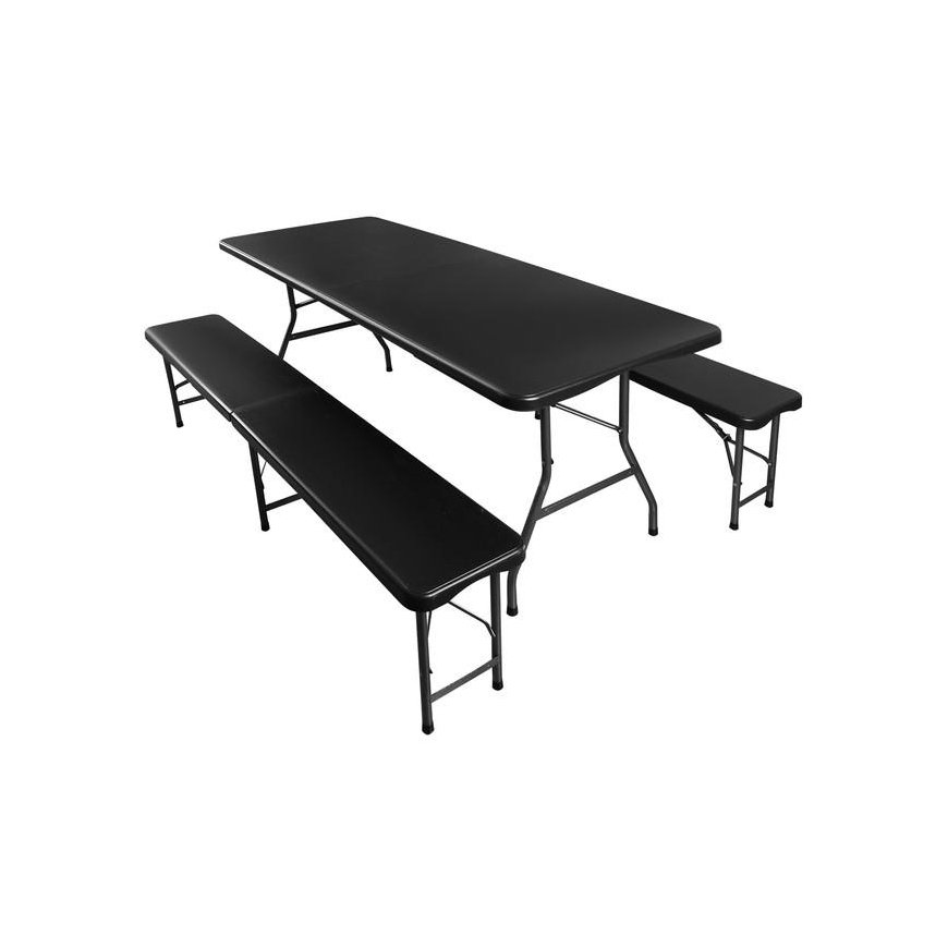 Gardlov Sulankstomas sodo stalas 180 cm + 2 suolai - juodi