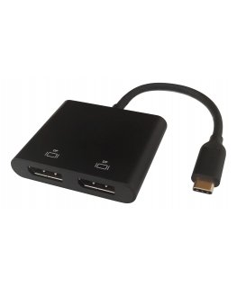 Deltaco USBC-2DP videokaapeli-adapteri 0,1 m USB Type-C 2 x DisplayPort musta