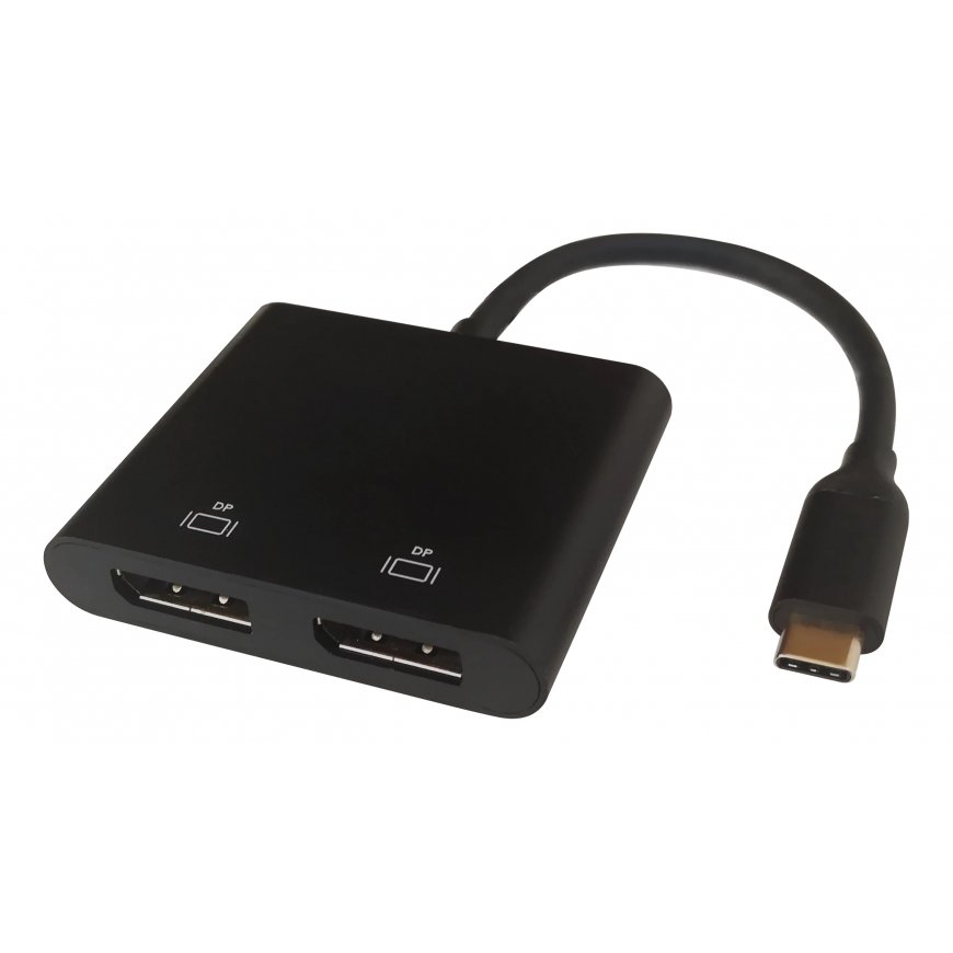 Deltaco USBC-2DP видео кабель адаптер 0,1 m USB Type-C 2 x DisplayPort Черный