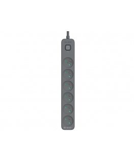 TRACER Power Line+ 1.8 m graphite electrical tape against surges (6 sockets)