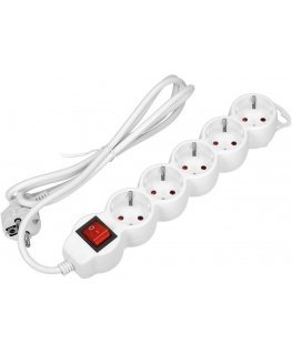 Orno 5-way extension cord 2P+E (Schuko), with switch, 5m H05VV-F 3x1.5mm2, Imax16A, flat plug, white